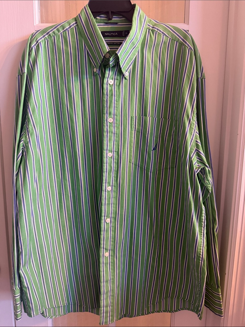 Nautica Men’s Classic Green Stripe Business Casual Preppy Button-Down Shirt XL